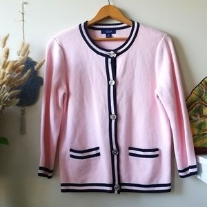 Pastel Pink with Navy Stripes Cardigan Size M